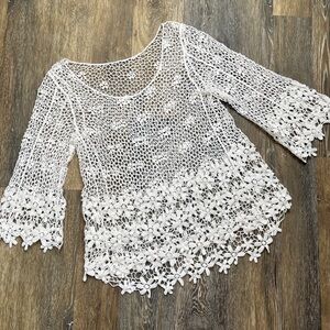 White Crochet Lace Top with Floral Details